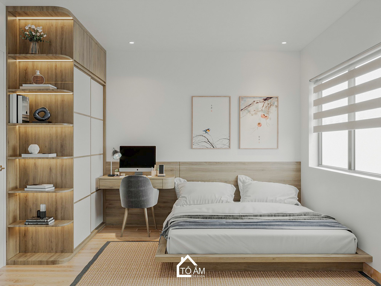 Thiết kế 3D phòng ngủ con tối giản, tinh tế kiểu Nhật Eco Park - Thiết kế 3D chung cư 2 ngủ kiểu Nhật Eco Park - Tổ Ấm Design