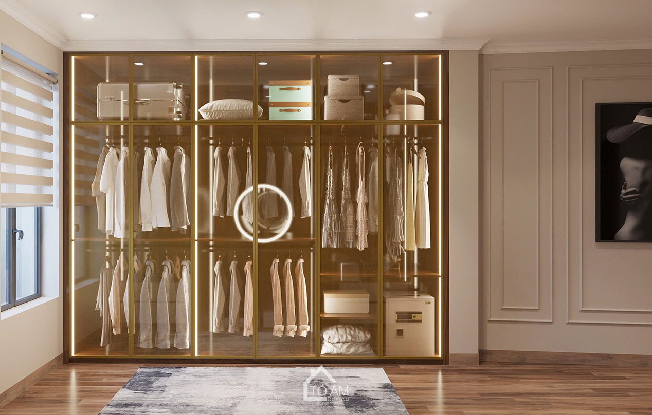 Phòng ngủ master kết hợp phòng thay đồ phong cách Art Décor nhà phố Yên Nghĩa - Tổ Ấm Design