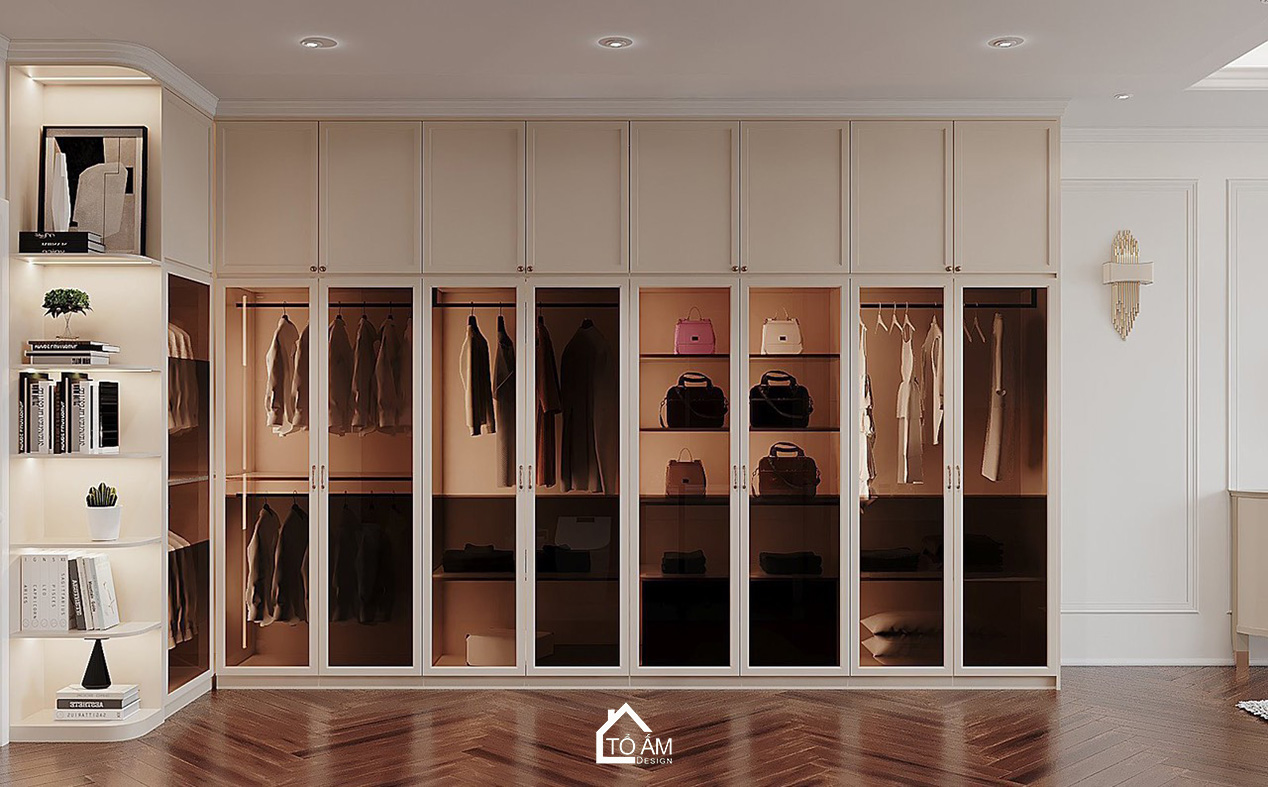 Phòng ngủ Master Neo-Classic trong thiết kế 3D nhà phố 5 tầng Móng Cái - Tổ Ấm Design