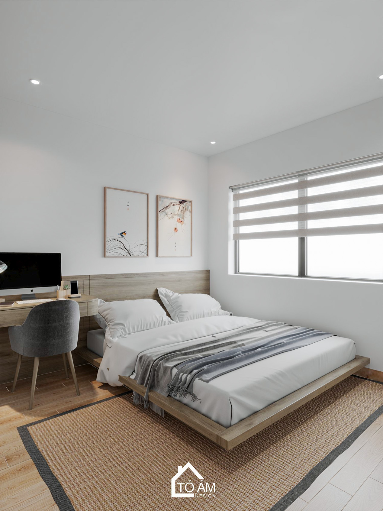 Thiết kế 3D phòng ngủ con tối giản, tinh tế kiểu Nhật Eco Park - Thiết kế 3D chung cư 2 ngủ kiểu Nhật Eco Park - Tổ Ấm Design