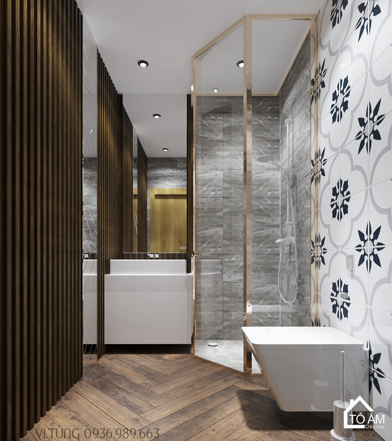 Phòng ngủ master sang trọng với phòng thay đồ liền kề – Thiết kế 3D chung cư 2 ngủ Times City - Tổ Ấm Design