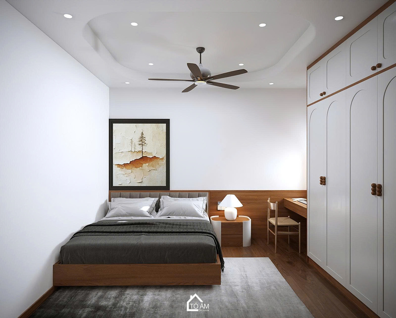 Phòng ngủ nhỏ 1 tối giản và sáng thoáng – Thiết kế 3D nhà phố Japadni Đông Anh - Tổ Ấm Design