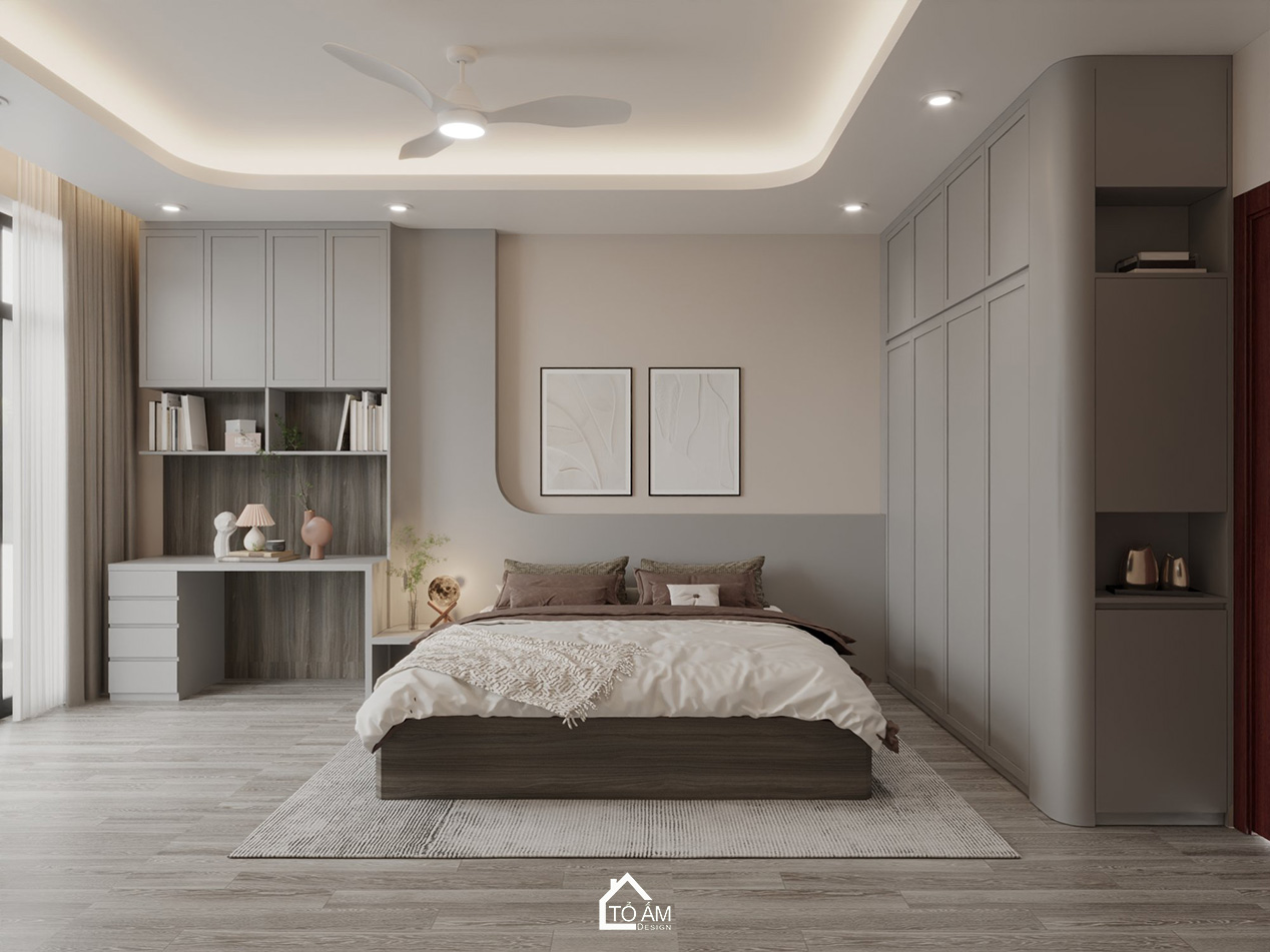 Thiết kế 3D phòng ngủ con 1 nhà phố 6 tầng Hoàng Cầu – tinh giản và trẻ trung - Tổ Ấm Design