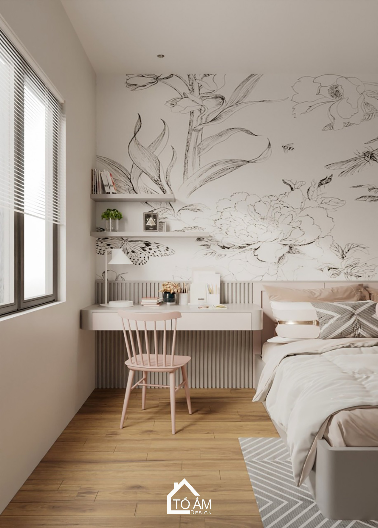 Phòng ngủ con gái hồng pastel dịu dàng nhà phố 4 tầng Lạng Sơn – Tổ Ấm Design