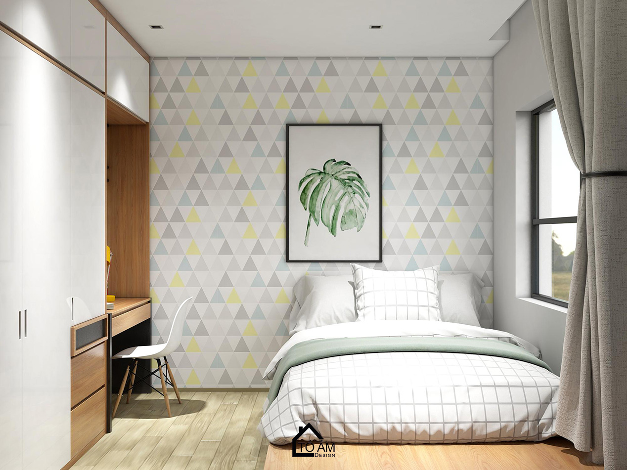 Phòng ngủ con đơn giản, sáng tạo – Thiết kế 3D chung cư 2 ngủ Hoàng Mai - Tổ Ấm Design