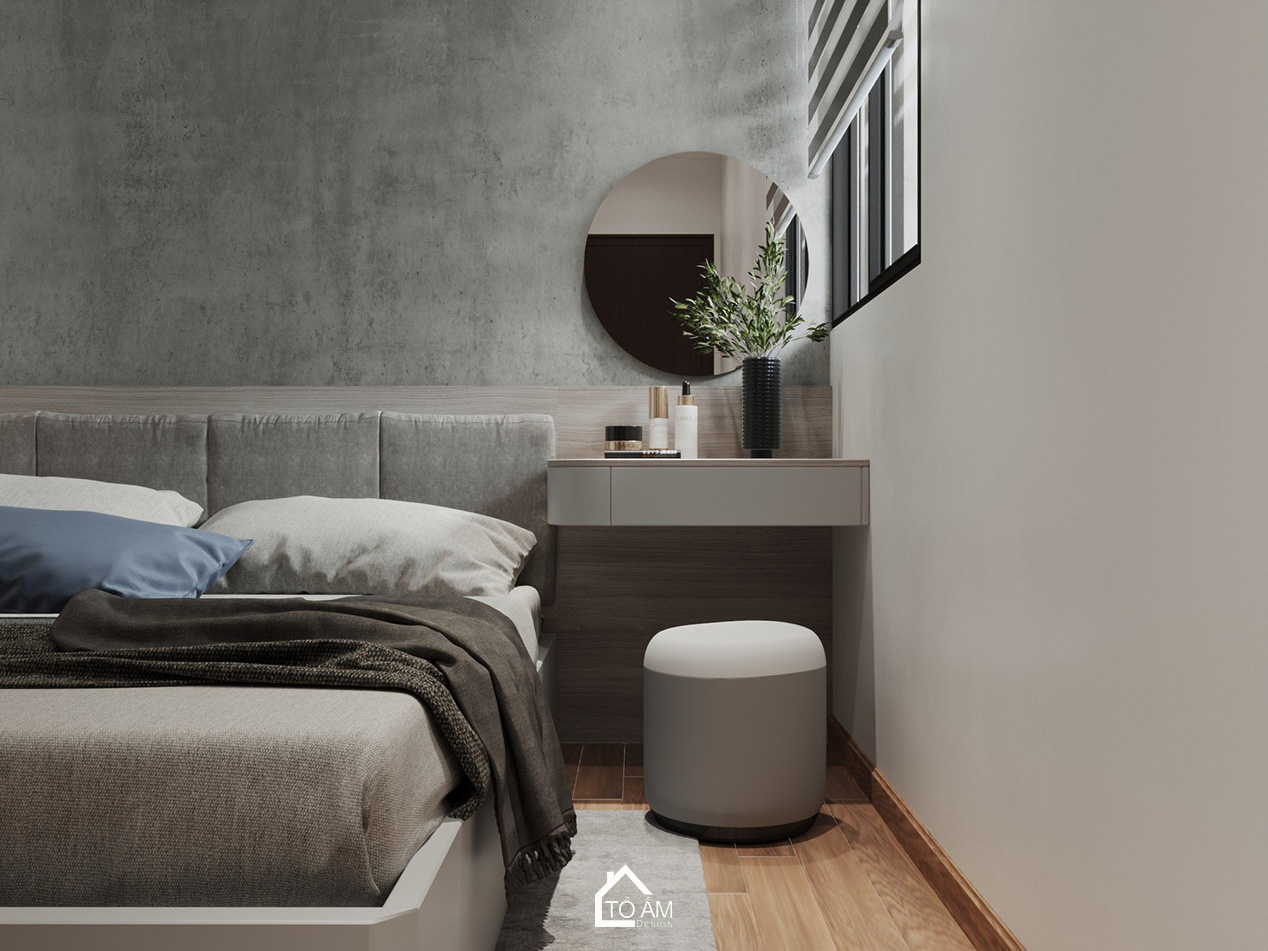 Phòng ngủ master hiện đại tone xám sang trọng - Thiết kế 3D phòng ngủ master chung cư Ecolake View – Tổ Ấm Design