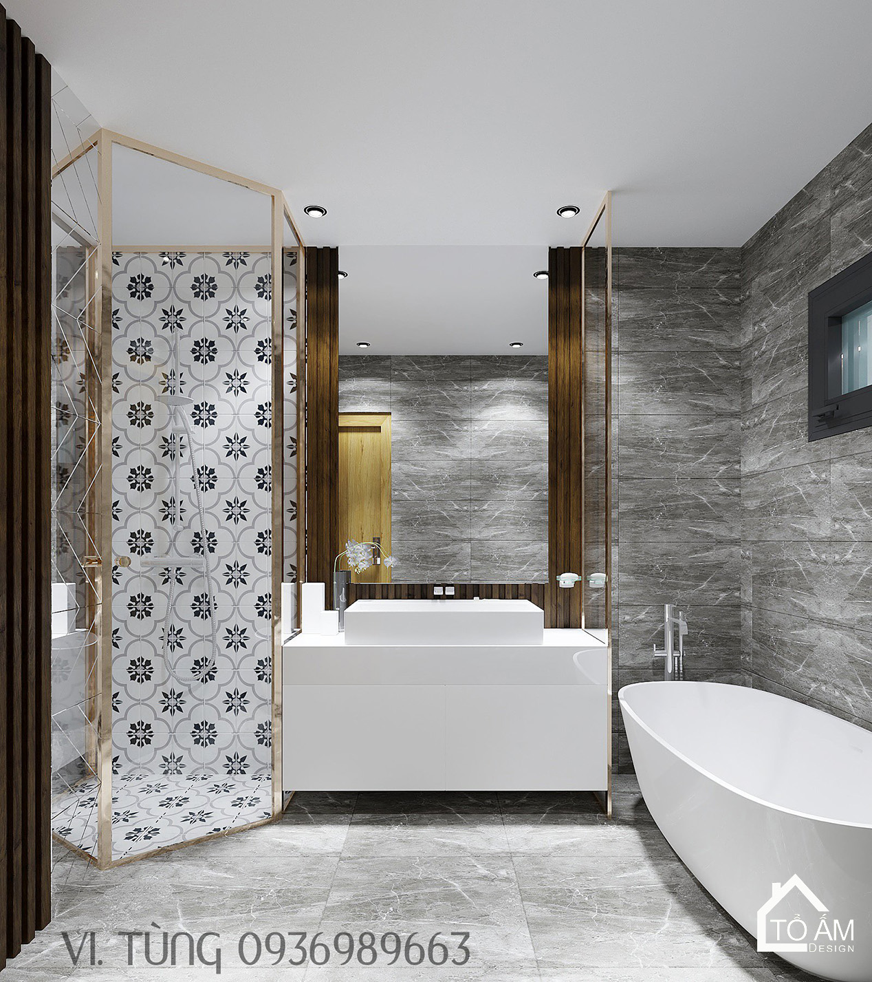 Phòng ngủ master sang trọng với phòng thay đồ liền kề – Thiết kế 3D chung cư 2 ngủ Times City - Tổ Ấm Design