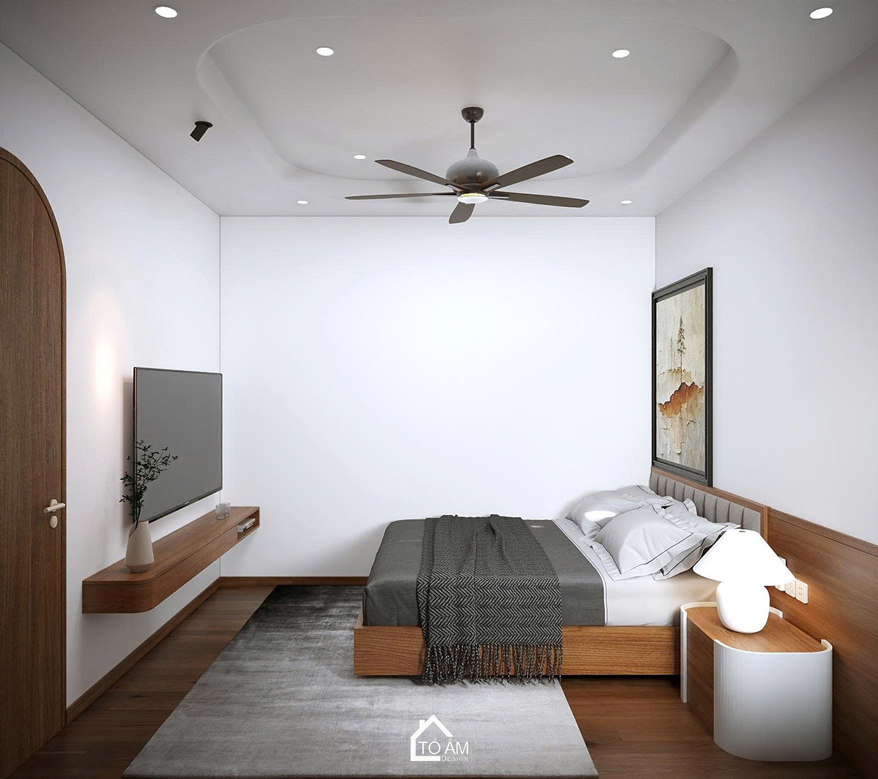 Phòng ngủ nhỏ 1 tối giản và sáng thoáng – Thiết kế 3D nhà phố Japadni Đông Anh - Tổ Ấm Design