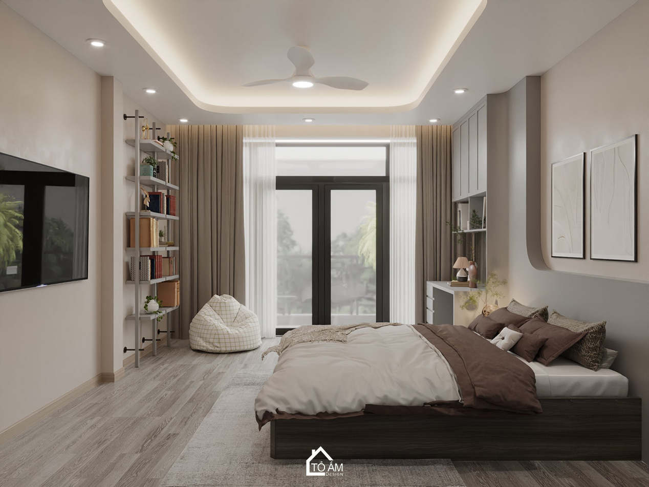 Thiết kế 3D phòng ngủ con 1 nhà phố 6 tầng Hoàng Cầu – tinh giản và trẻ trung - Tổ Ấm Design