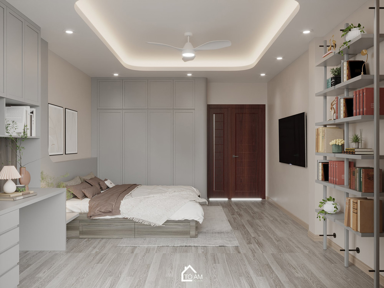 Thiết kế 3D phòng ngủ con 1 nhà phố 6 tầng Hoàng Cầu – tinh giản và trẻ trung - Tổ Ấm Design