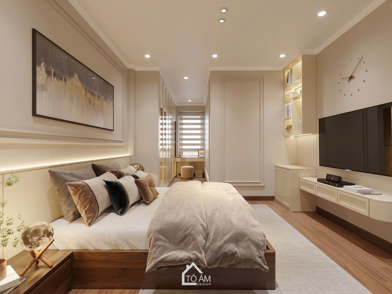 Phòng ngủ con gái nhẹ nhàng, tinh tế – Thiết kế 3D nhà phố Art Décor Yên Nghĩa - Tổ Ấm Design 