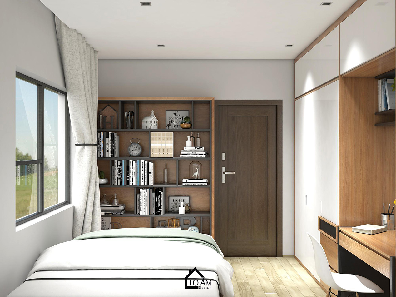 Phòng ngủ con đơn giản, sáng tạo – Thiết kế 3D chung cư 2 ngủ Hoàng Mai - Tổ Ấm Design