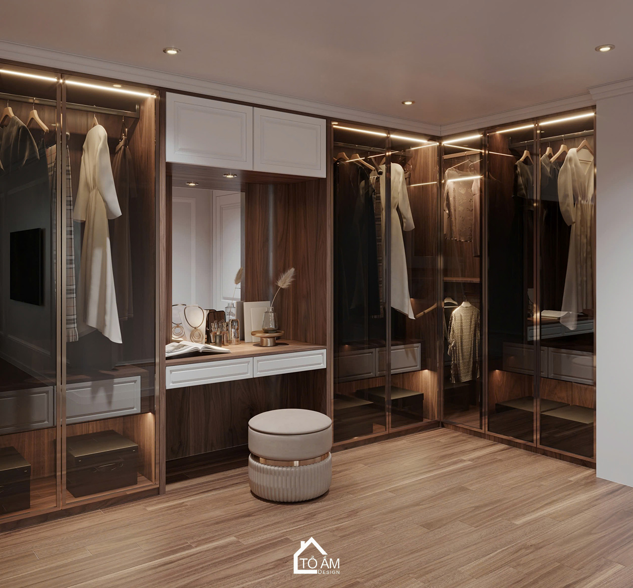 Phòng ngủ master chung cư sang trọng, ấm cùng và đầy đủ tiện nghi - Thiết kế 3D chung cư 4 ngủ Mulberry Land - Tổ Ấm Design