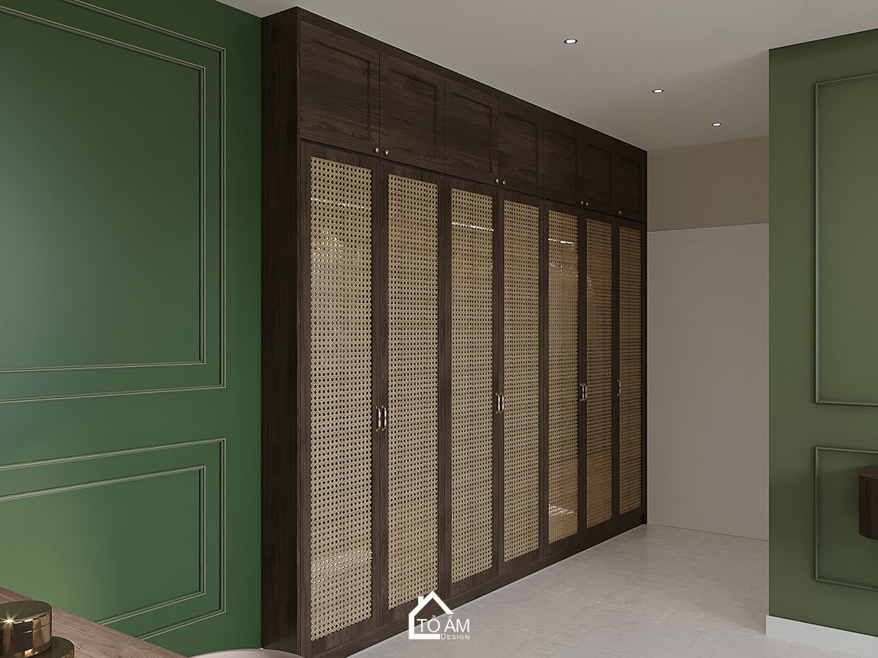 Thiết kế 3D Phòng ngủ master mang hơi thở thiên nhiên với tone xanh lá - Tổ Ấm Design