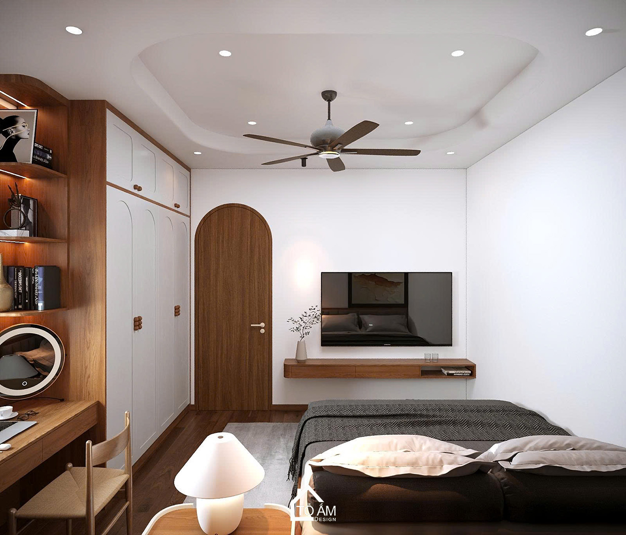 Phòng ngủ nhỏ 1 tối giản và sáng thoáng – Thiết kế 3D nhà phố Japadni Đông Anh - Tổ Ấm Design