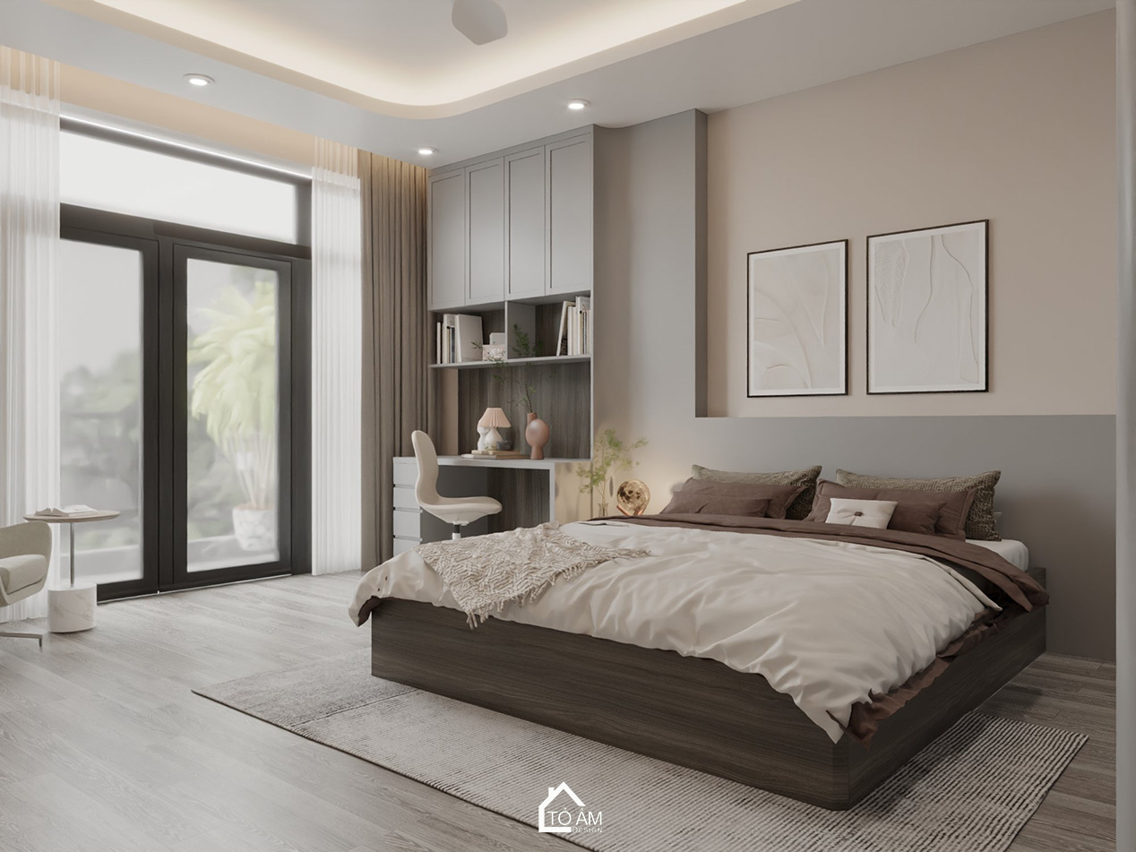 Thiết kế 3D phòng ngủ con 1 nhà phố 6 tầng Hoàng Cầu – tinh giản và trẻ trung - Tổ Ấm Design