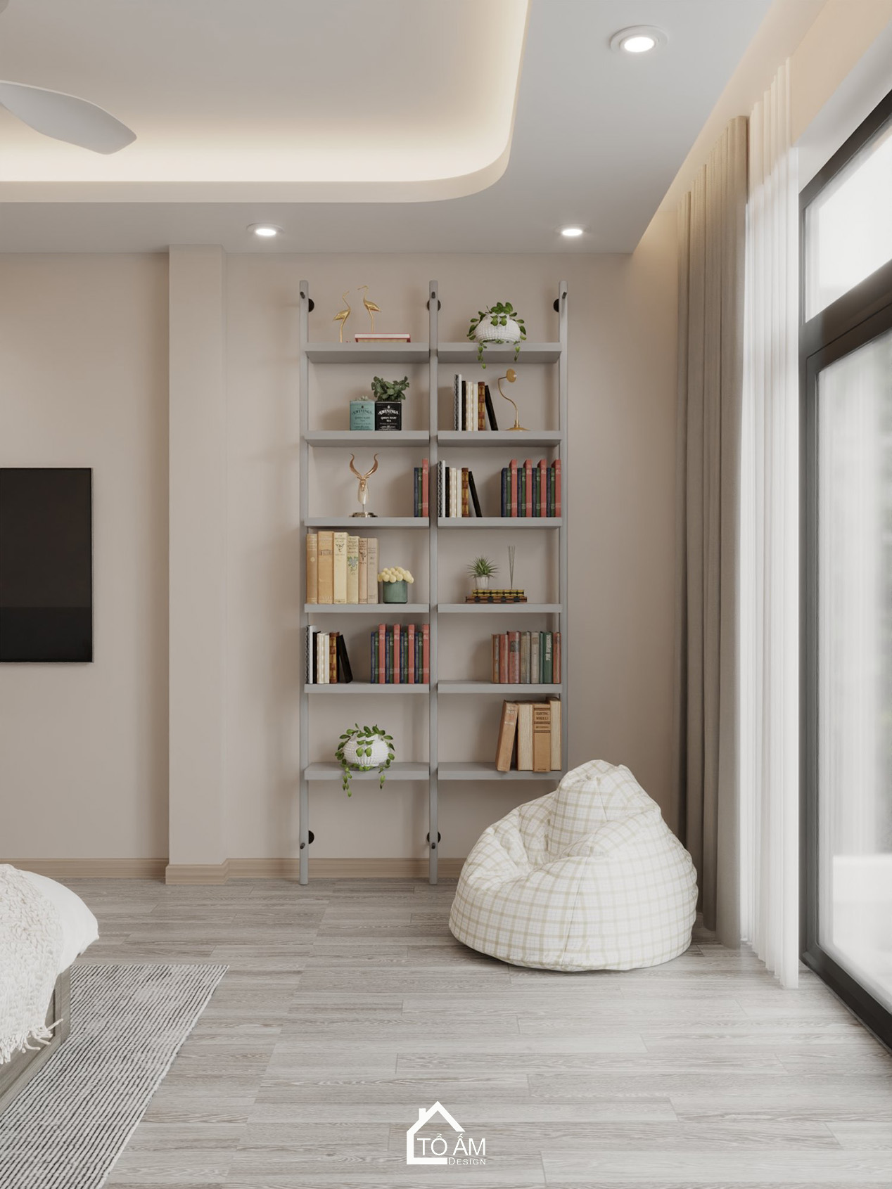 Thiết kế 3D phòng ngủ con 1 nhà phố 6 tầng Hoàng Cầu – tinh giản và trẻ trung - Tổ Ấm Design