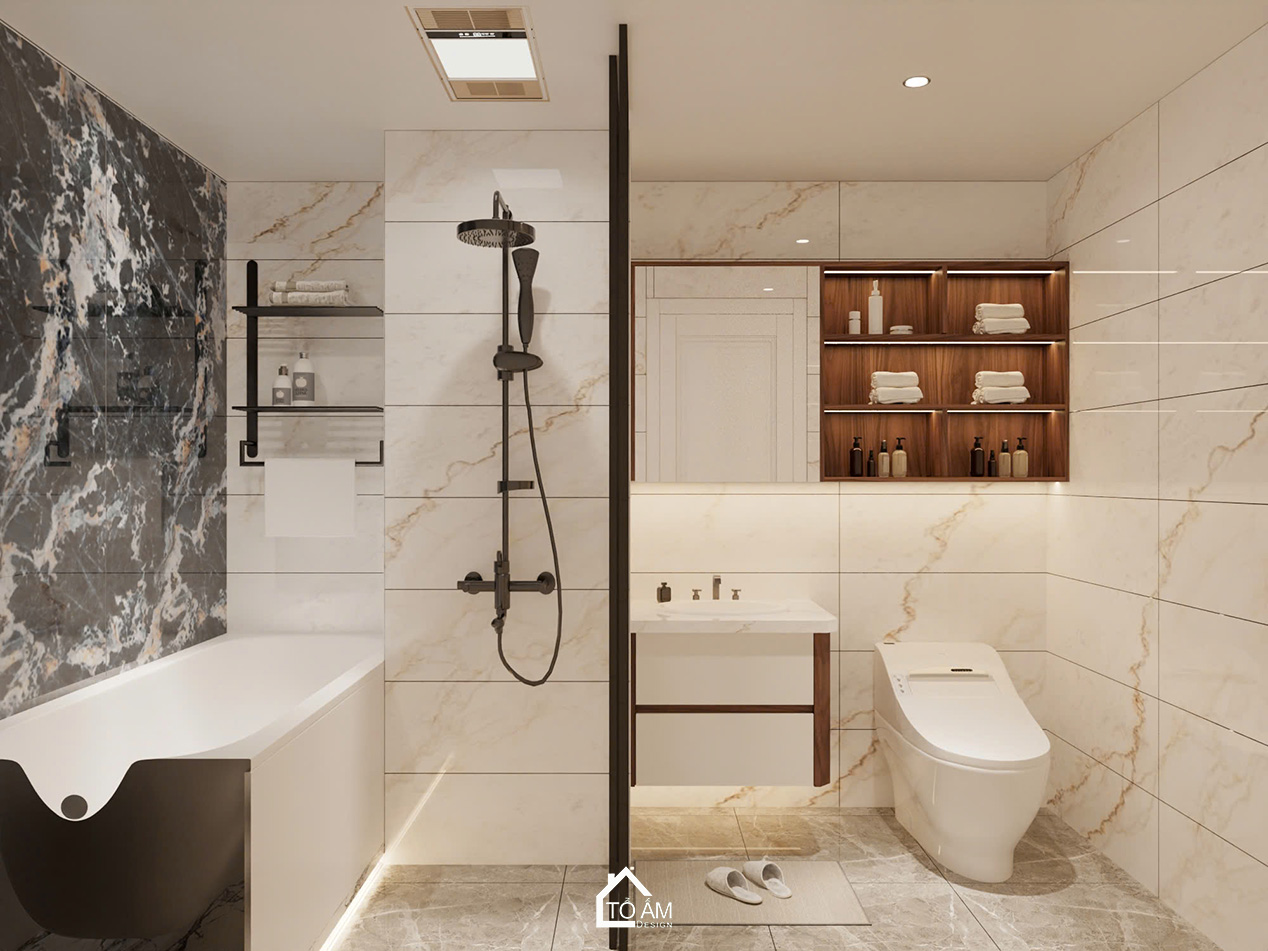 Phòng ngủ master chung cư sang trọng, ấm cùng và đầy đủ tiện nghi - Thiết kế 3D chung cư 4 ngủ Mulberry Land - Tổ Ấm Design