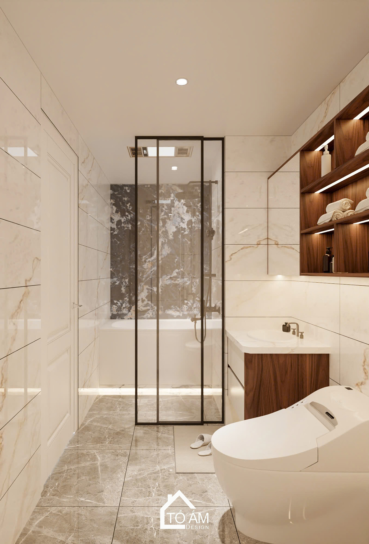 Phòng ngủ master chung cư sang trọng, ấm cùng và đầy đủ tiện nghi - Thiết kế 3D chung cư 4 ngủ Mulberry Land - Tổ Ấm Design