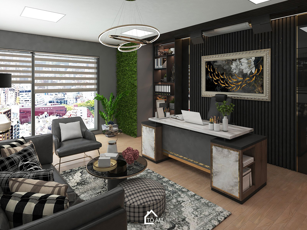 Phòng giám đốc - Thiết kế 3D văn phòng công ty may XNK HƯƠNG SƠN - Tổ Ấm Design - Kiến tạo không gian - Chữa lành cảm xúc