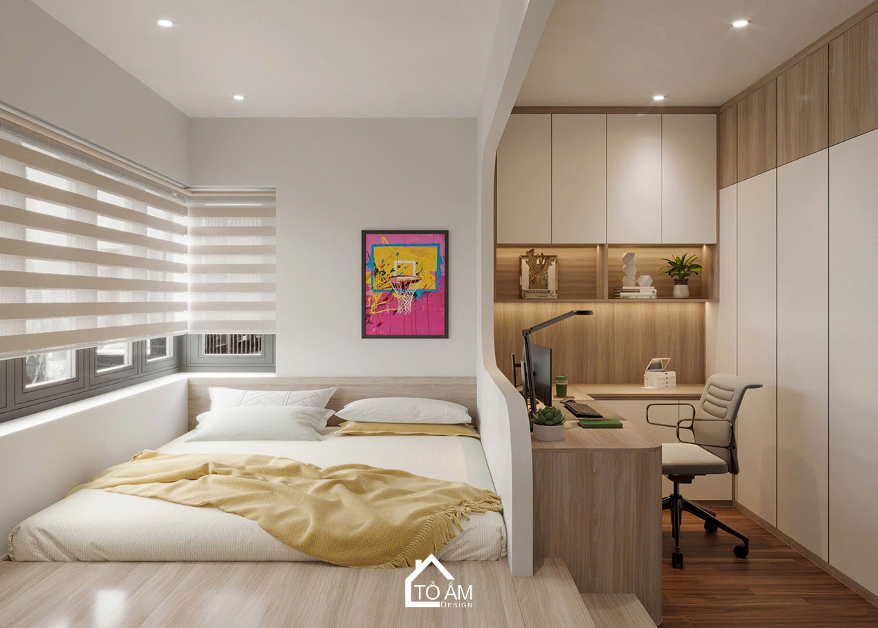 Phòng ngủ con trai 1 chung cư sang trọng, ấm cùng và đầy đủ tiện nghi - Thiết kế 3D chung cư 4 ngủ Mulberry Land - Tổ Ấm Design