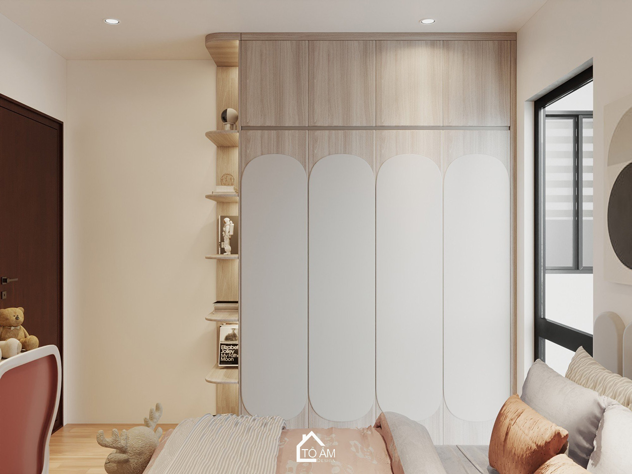 Phòng ngủ con gái pastel ấm cúng - Thiết kế 3D chung cư 3 ngủ cho gia đình 4 người – Tổ Ấm Design