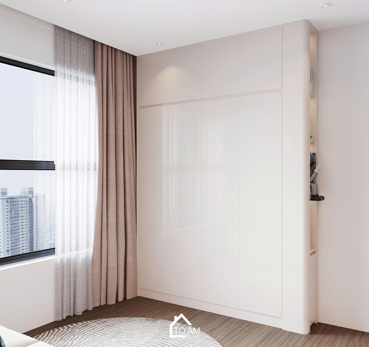 Không gian phòng làm việc kết hợp giường ngủ khách Ocean Park - Thiết kế 3D chung cư 2 ngủ có phòng làm việc Ocean Park - Tổ Ấm Design