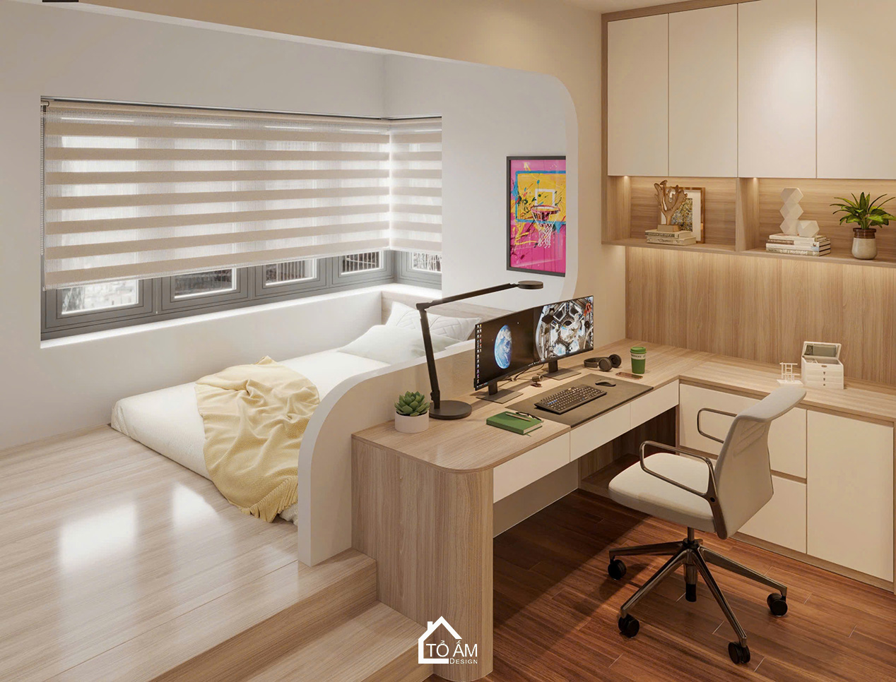 Phòng ngủ con trai 1 chung cư sang trọng, ấm cùng và đầy đủ tiện nghi - Thiết kế 3D chung cư 4 ngủ Mulberry Land - Tổ Ấm Design