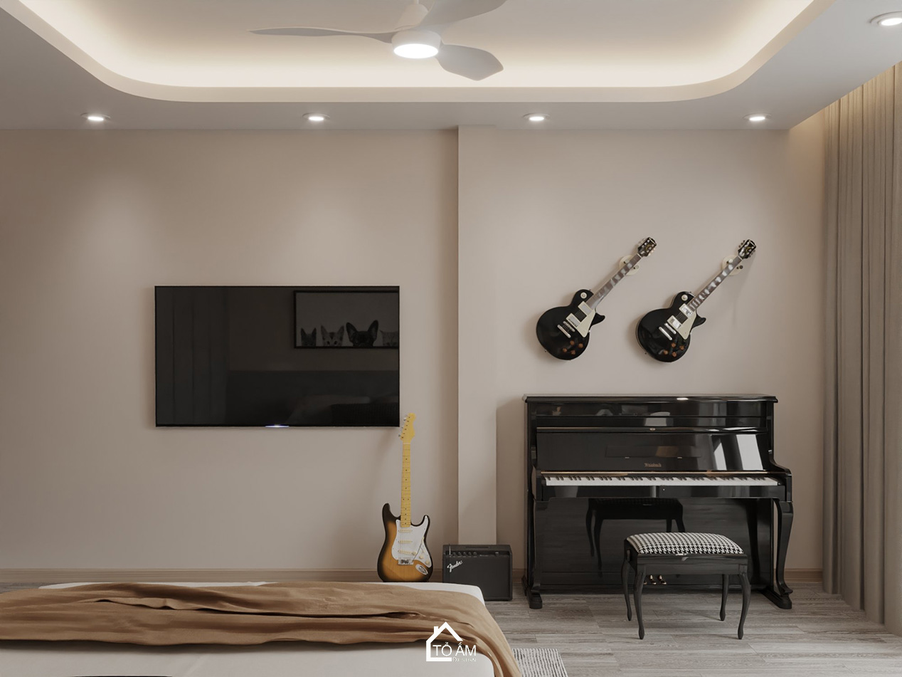 Thiết kế 3D phòng ngủ con 2 nhà phố Hoàng Cầu – phong cách hiện đại tối giản - Tổ Ấm Design