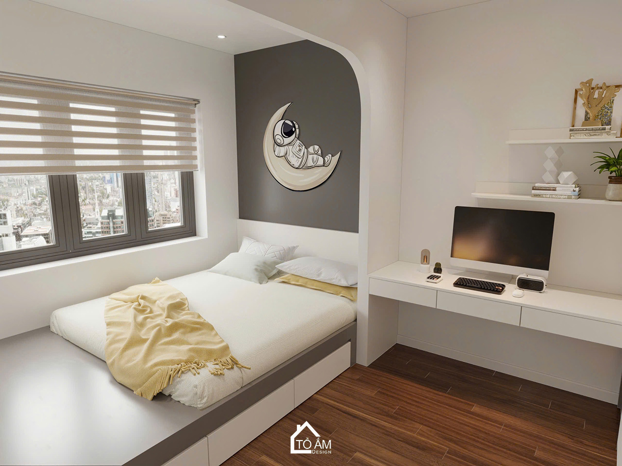 Phòng ngủ con trai 3 chung cư năng động và khơi gợi tinh thần - Thiết kế 3D chung cư 4 ngủ Mulberry Land - Tổ Ấm Design