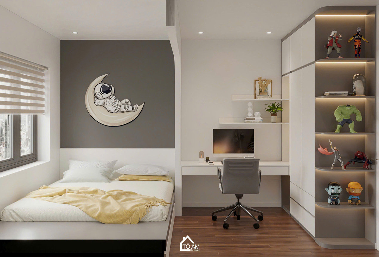 Phòng ngủ con trai 3 chung cư năng động và khơi gợi tinh thần - Thiết kế 3D chung cư 4 ngủ Mulberry Land - Tổ Ấm Design
