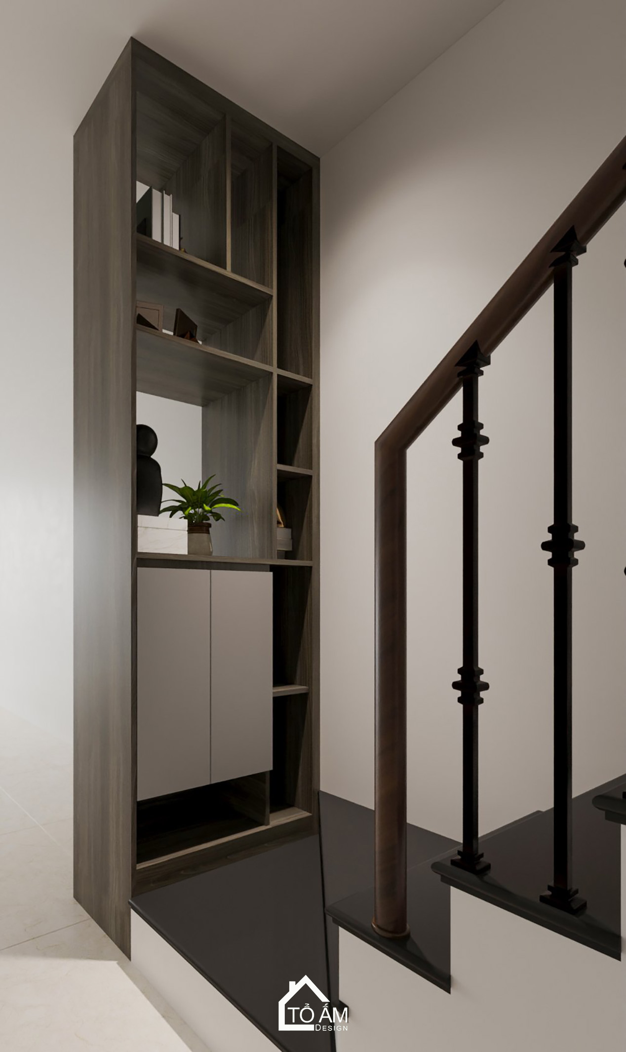 Thiết kế 3D khu giặt sấy nhà phố Hoàng Cầu – gọn gàng và tối ưu diện tích - Tổ Ấm Design