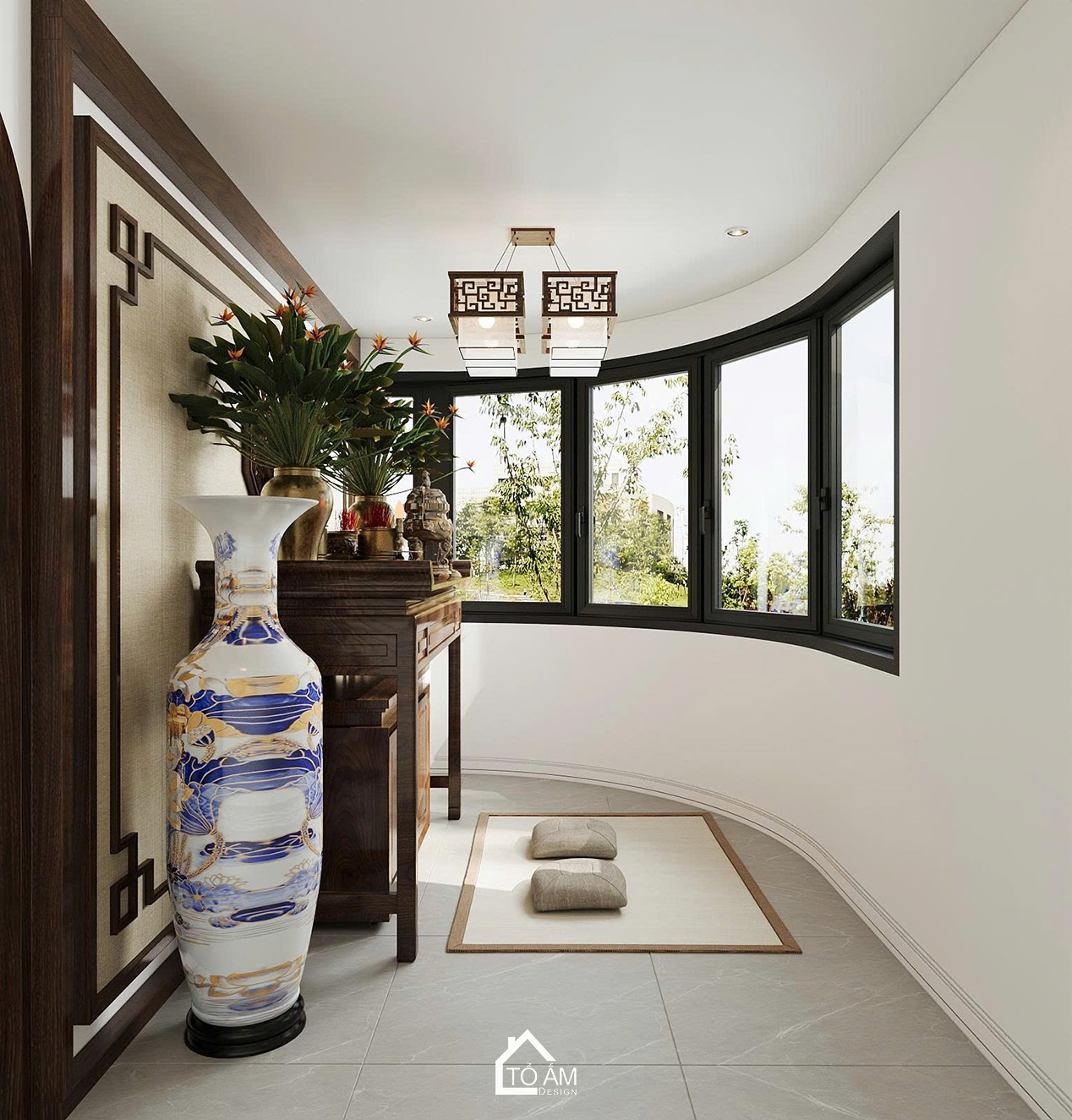 Phòng thờ tối giản, tinh tế và trang nghiêm – Thiết kế 3D nhà phố Japandi Đông Anh - Tổ Ấm Design