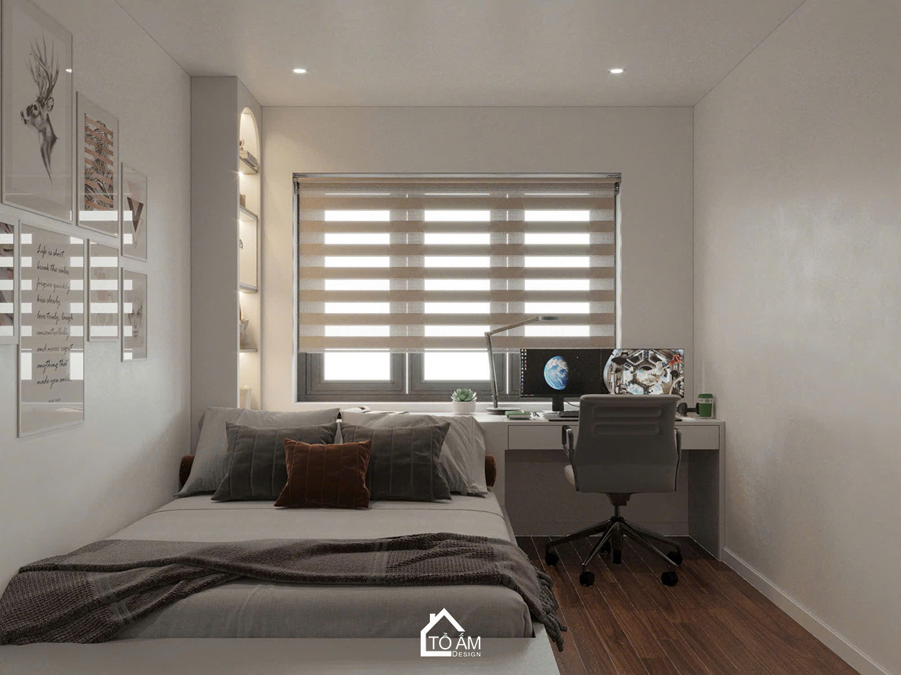 Phòng ngủ con trai 2 chung cư sang trọng, ấm cùng và đầy đủ tiện nghi - Thiết kế 3D chung cư 4 ngủ Mulberry Land - Tổ Ấm Design