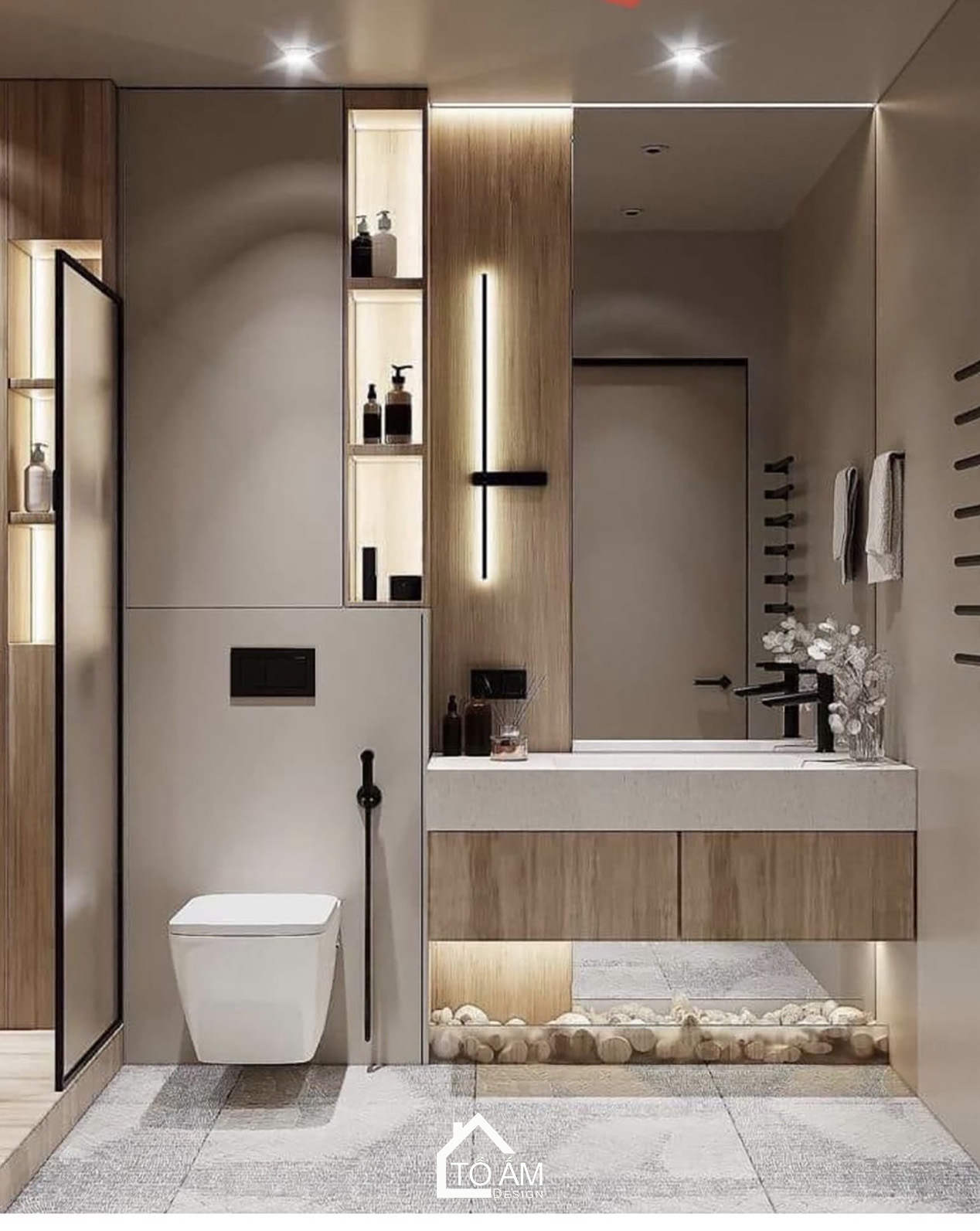 Phòng khách – bếp Wabisabi healing, ấm cúng và tiện nghi – Thiết kế 3D nhà phố Wabisabi chữa lành – Tổ Ấm Design