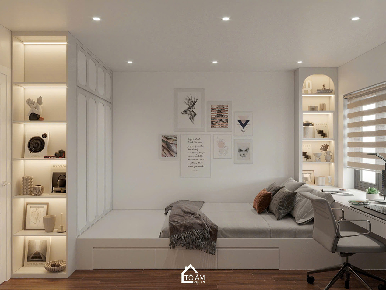 Phòng ngủ con trai 2 chung cư sang trọng, ấm cùng và đầy đủ tiện nghi - Thiết kế 3D chung cư 4 ngủ Mulberry Land - Tổ Ấm Design