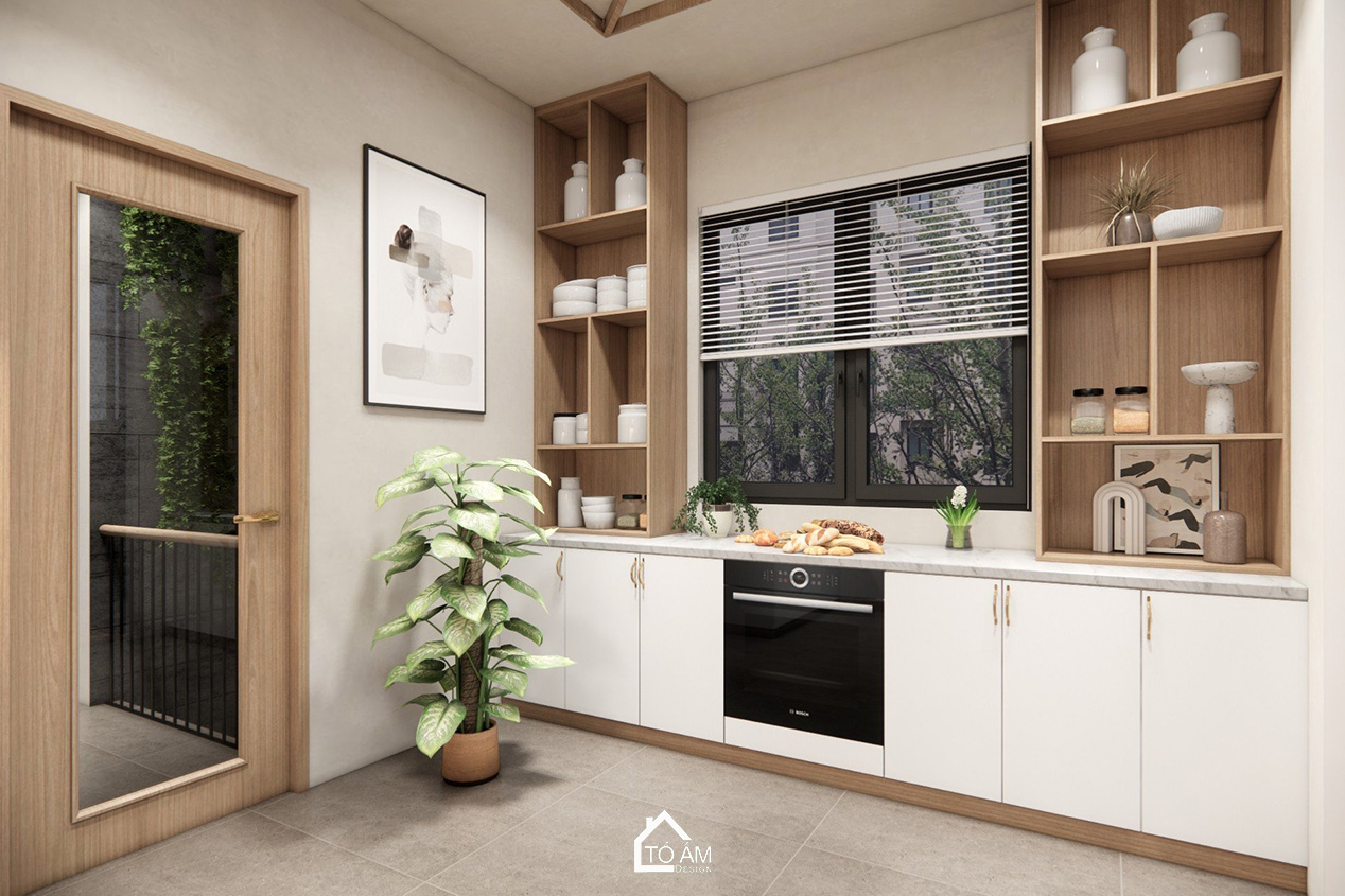 Phòng giặt sấy tối giản, tiện nghi – Thiết kế 3D nhà phố Wabisabi chữa lành - Tổ Ấm Design