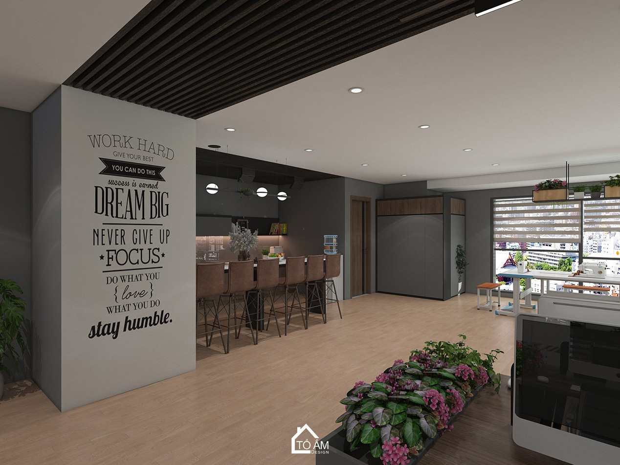 Thiết kế 3D văn phòng công ty may XNK HƯƠNG SƠN - Tổ Ấm Design - Kiến tạo không gian - Chữa lành cảm xúc