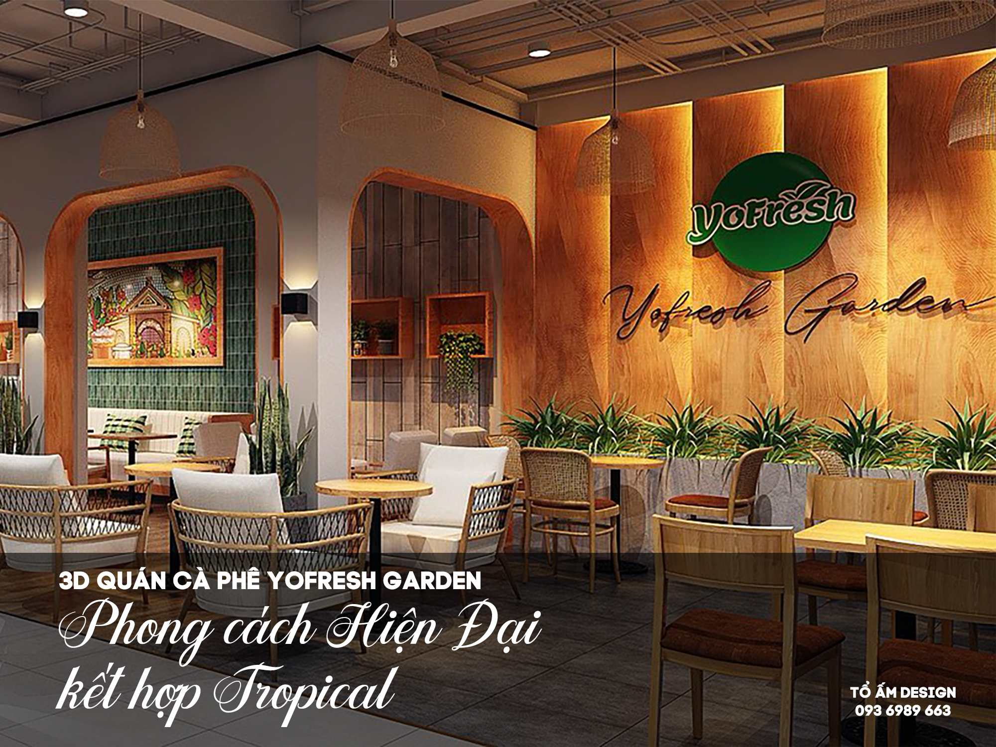 Thiết kế 3D Nội thất Quán Cà phê Yofresh Garden | Không gian check-in ấn tượng tại Linh Đàm | 3D nội thất quán cà phê