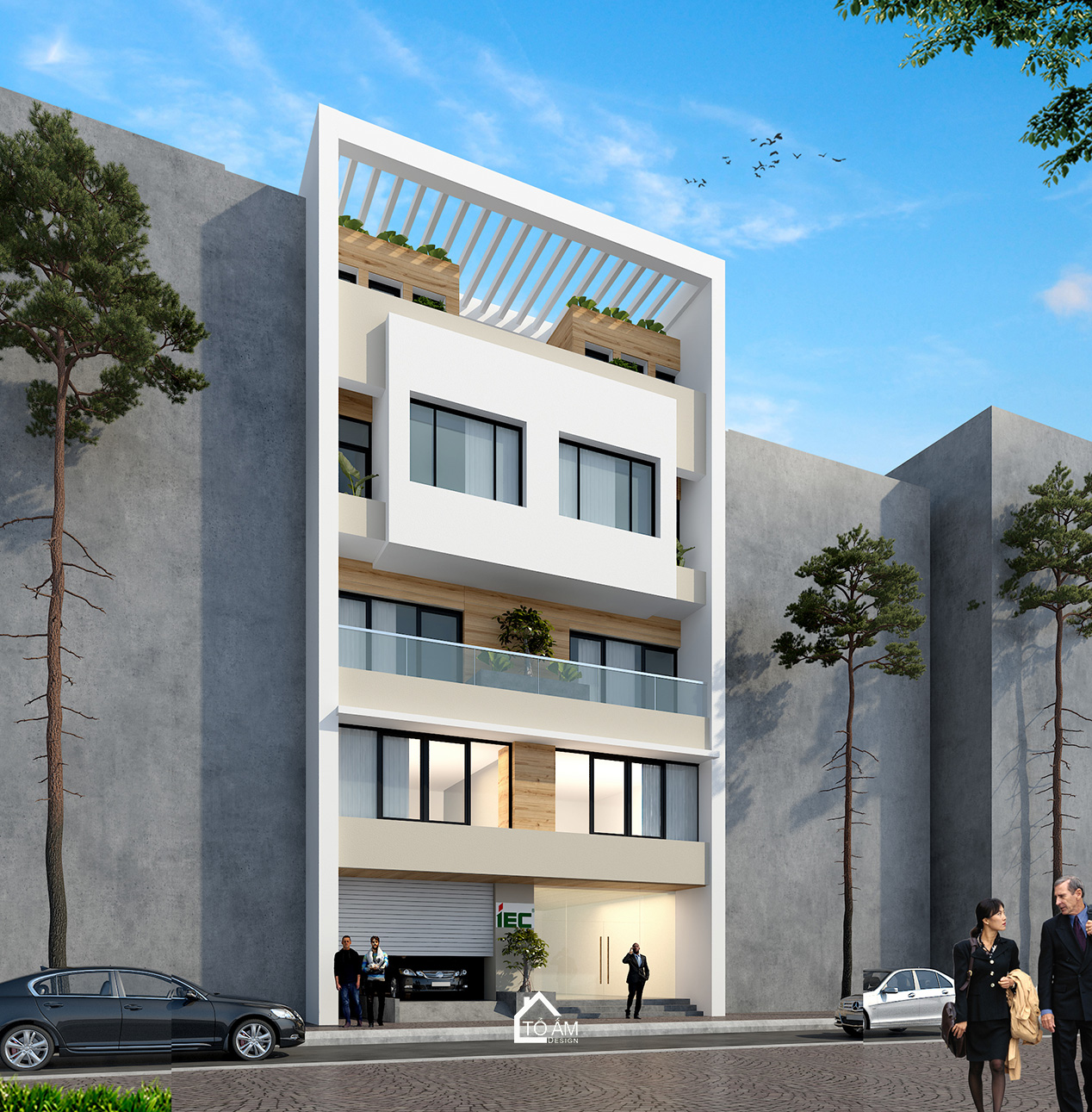 3D mặt tiền văn phòng công ty IEC phong cách hiện đại - 3D nội thất văn phòng công ty - Tổ Ấm Design