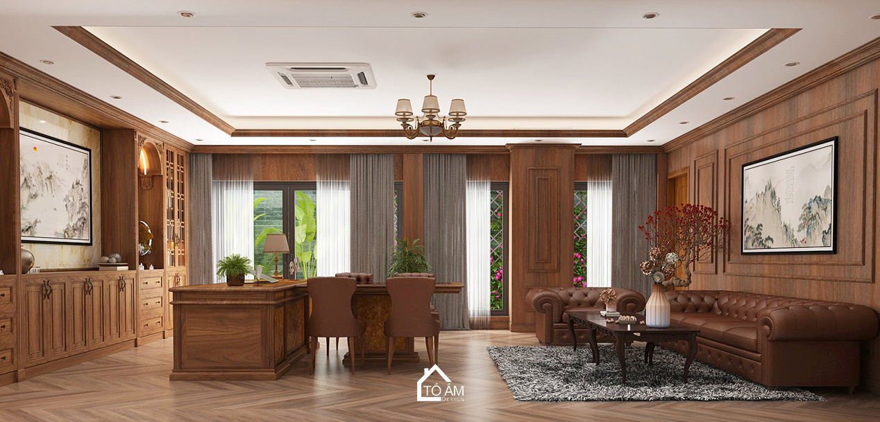 Phòng Chủ tịch phong cách tân cổ điển - 3D nội thất văn phòng công ty PTM – Tổ Ấm Design