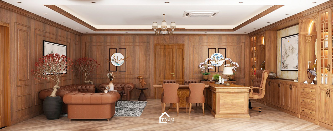 Phòng Chủ tịch phong cách tân cổ điển - 3D nội thất văn phòng công ty PTM – Tổ Ấm Design