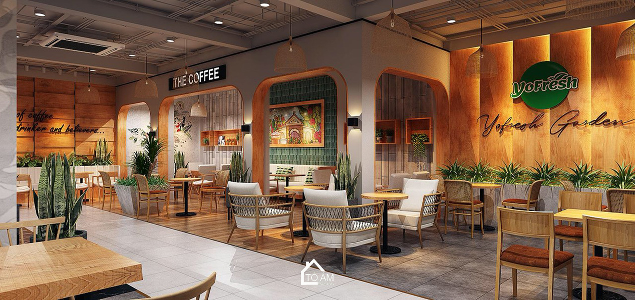 Thiết kế 3D nội thất quán cà phê Yofresh Garden – Tổ Ấm Design