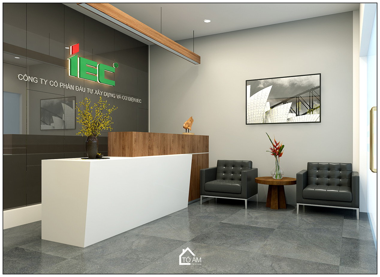 3D lễ tân văn phòng công ty IEC phong cách hiện đại - 3D nội thất văn phòng công ty - Tổ Ấm Design