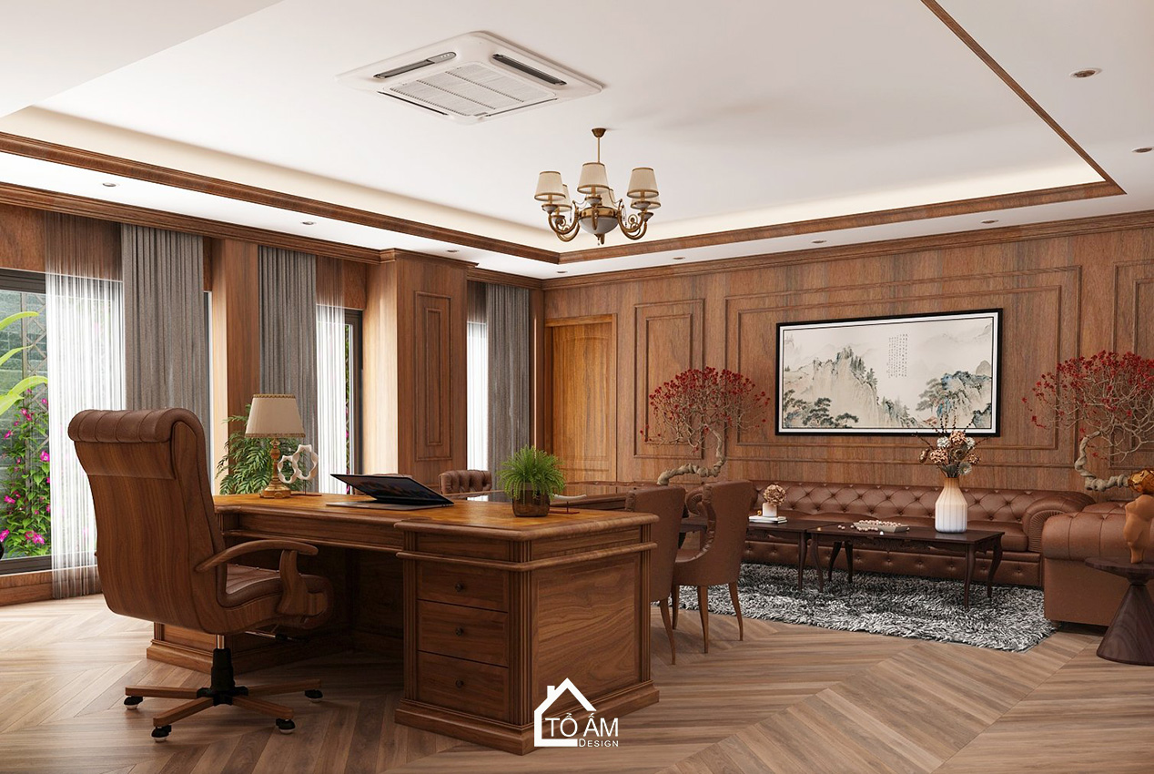 Phòng Chủ tịch phong cách tân cổ điển - 3D nội thất văn phòng công ty PTM – Tổ Ấm Design