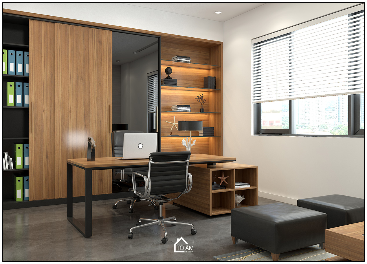 3D phòng chủ tịch văn phòng công ty IEC phong cách hiện đại - 3D nội thất văn phòng công ty - Tổ Ấm Design