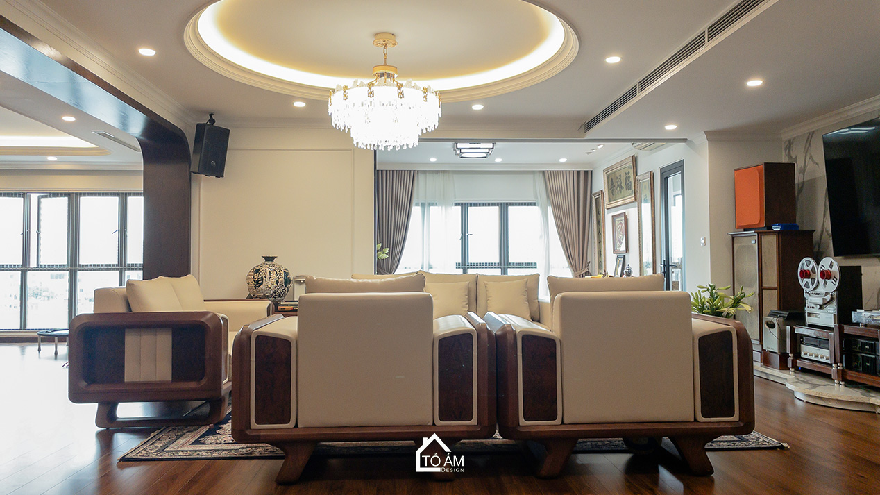 Phòng khách sang trọng – trái tim của căn hộ Chung cư đập thông 4 ngủ Hà Đông - Hoàn thiện Chung cư đập thông 4 ngủ Hà Đông – Mulberry Land - Tổ Ấm Design