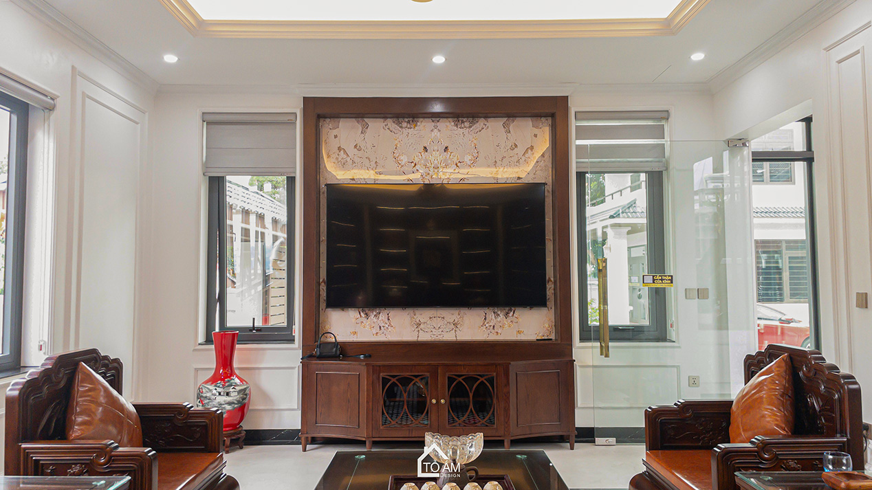 Phòng khách: Giao thoa truyền thống & Indochine – linh hồn của căn biệt thự sân vườn Đông Anh - Hoàn thiện công trình Biệt thự sân vườn Đông Anh - Tổ Ấm Design