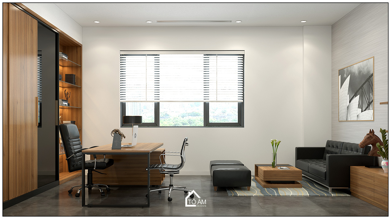 3D phòng chủ tịch văn phòng công ty IEC phong cách hiện đại - 3D nội thất văn phòng công ty - Tổ Ấm Design