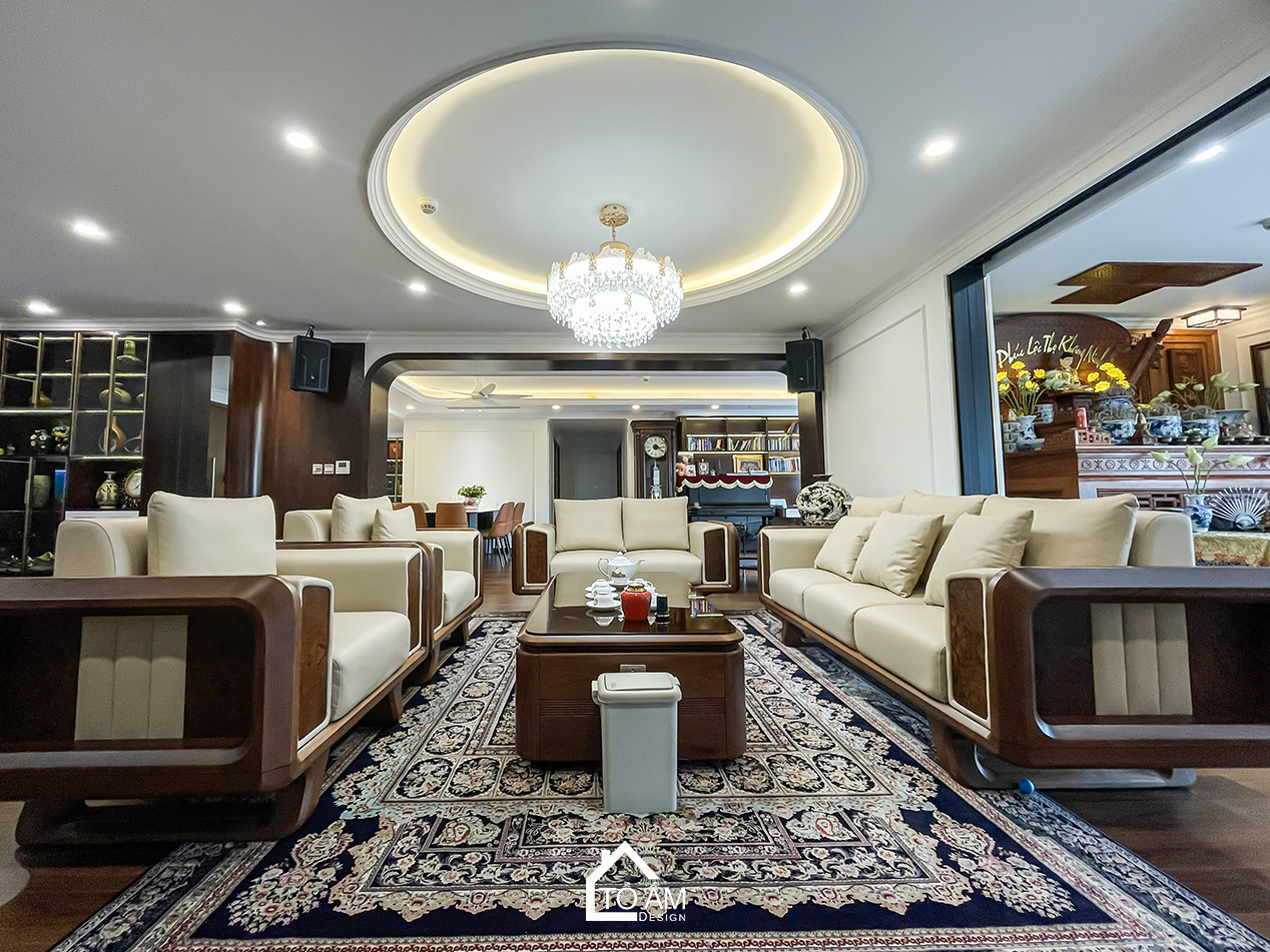 Phòng khách sang trọng – trái tim của căn hộ Chung cư đập thông 4 ngủ Hà Đông - Hoàn thiện Chung cư đập thông 4 ngủ Hà Đông – Mulberry Land - Tổ Ấm Design